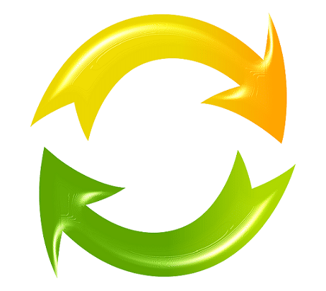 Ein gelber und ein grüner Pfeil sind in Form eines Kreises angeordnet